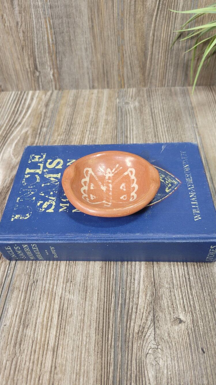 Vintage Terracotta Butterfly Trinket Dish Small Handmade Clay Ashtray Coin Bowl